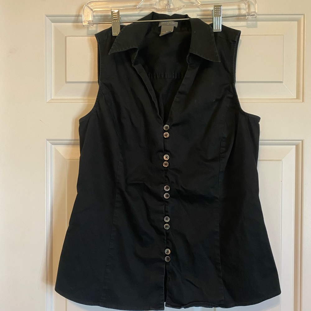 Ann Taylor Black Button Down Sleeveless Dress Shirt